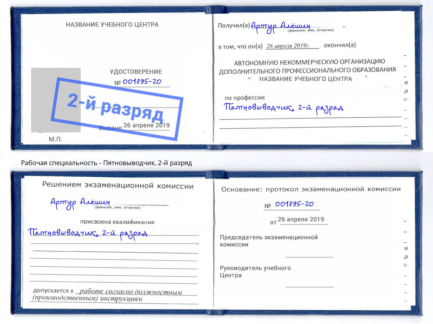 корочка 2-й разряд Пятновыводчик Калуга