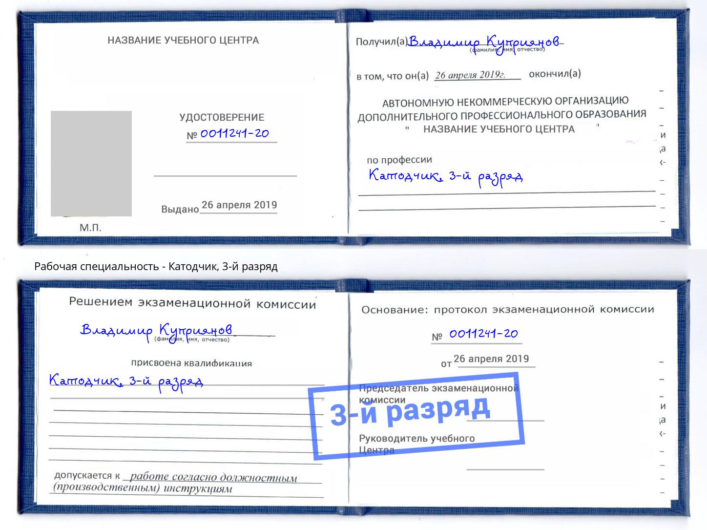 корочка 3-й разряд Катодчик Калуга