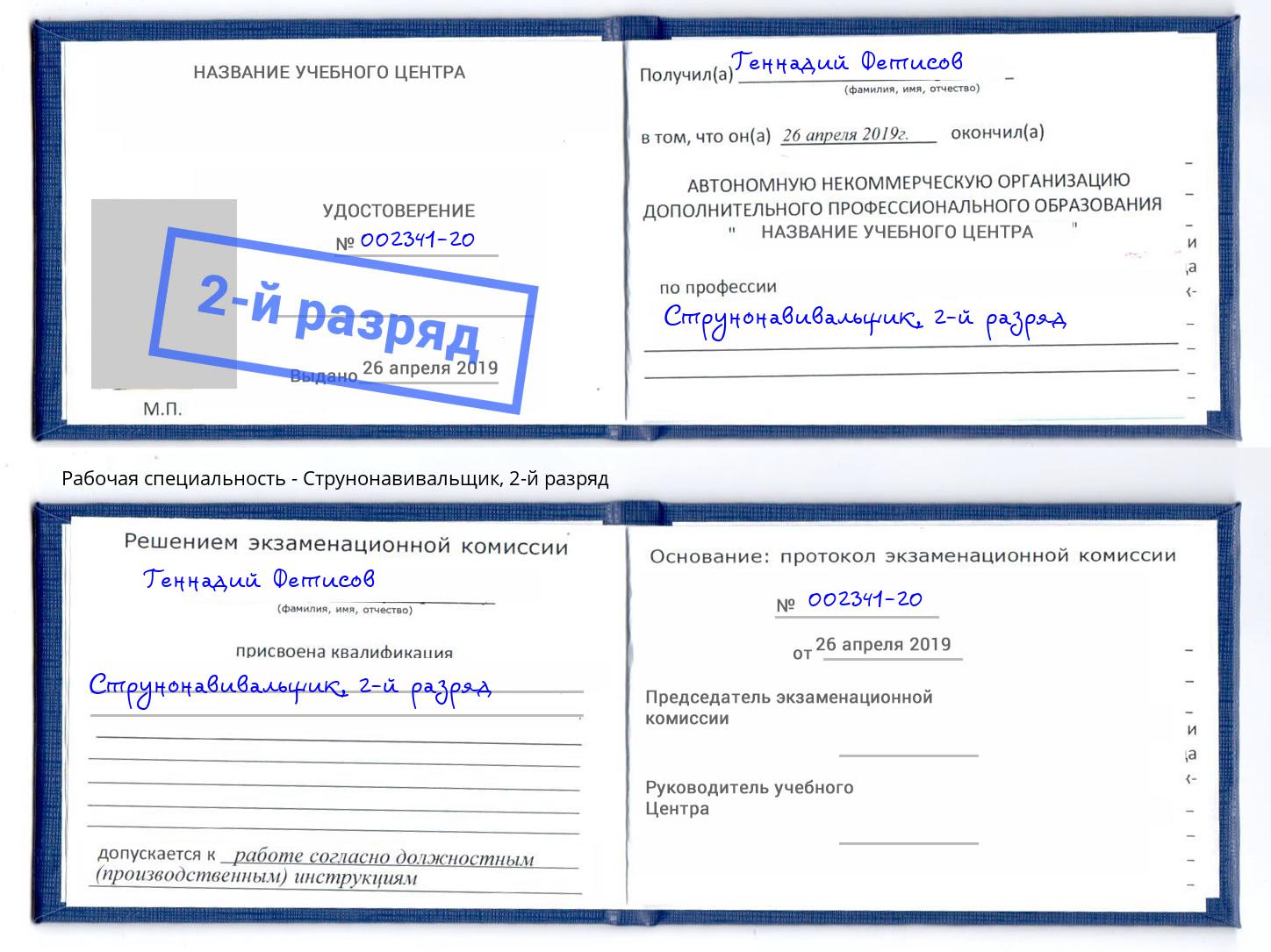 корочка 2-й разряд Струнонавивальщик Калуга