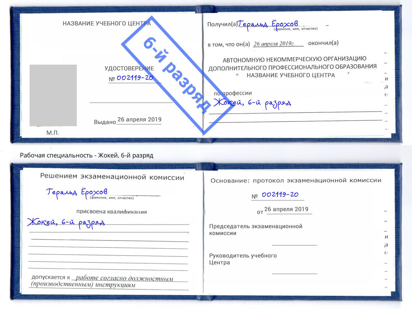 корочка 6-й разряд Жокей Калуга