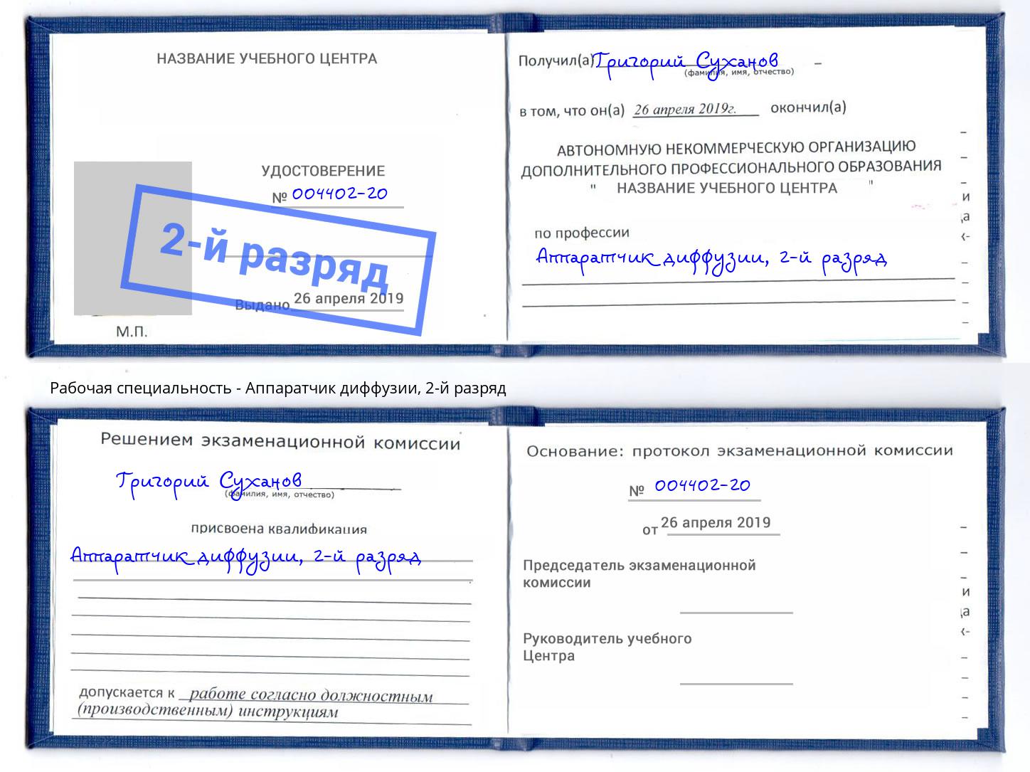 корочка 2-й разряд Аппаратчик диффузии Калуга