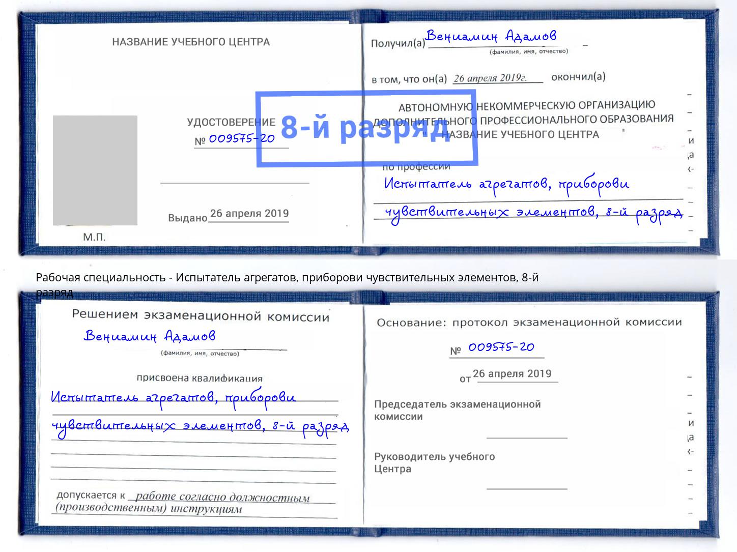 корочка 8-й разряд Испытатель агрегатов, приборови чувствительных элементов Калуга